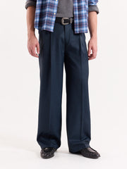 Blue Textured Baggy Fit Trousers